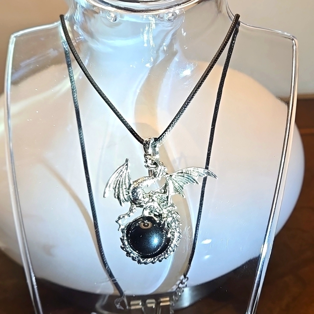 Natural Stone Tiger Eye Obsidian Decor Dragon Pendant Necklace